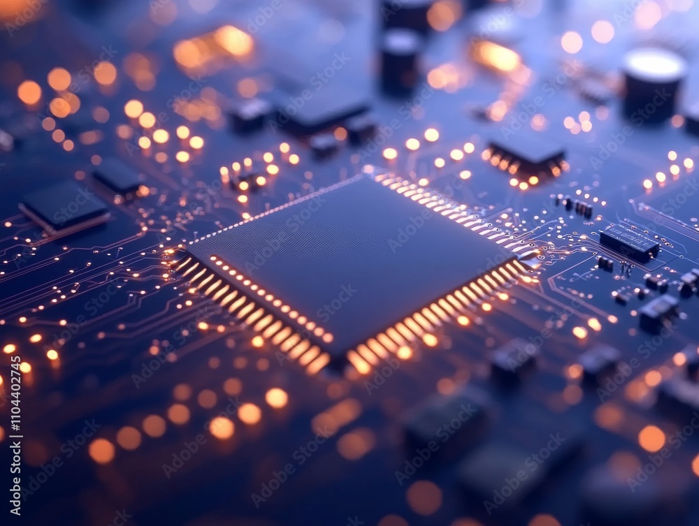 Aufkleber The detailed view showcases a macro shot of an electronic circuit board, revealing intricate chips and connections that represent advanced computer hardware and digital technology