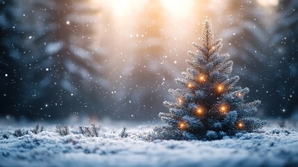 Naklejka premium Christmas tree decorated with traditional Christmas decorations, illuminated by Christmas lights