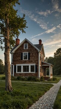 Classic saltbox house with a traditional design.