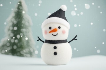 Fototapeta premium Paisagem de natal em miniatura com Papai Noel, renas e pinheiros cobertos de neve, estilo lúdico e colorido, criado por IA generativa.