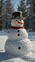 Obraz premium Classic snowman standing in a snowy scene.