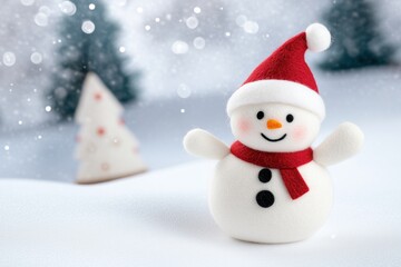 Paisagem de natal em miniatura com Papai Noel, renas e pinheiros cobertos de neve, estilo l&uacute;dico e colorido, criado por IA generativa.