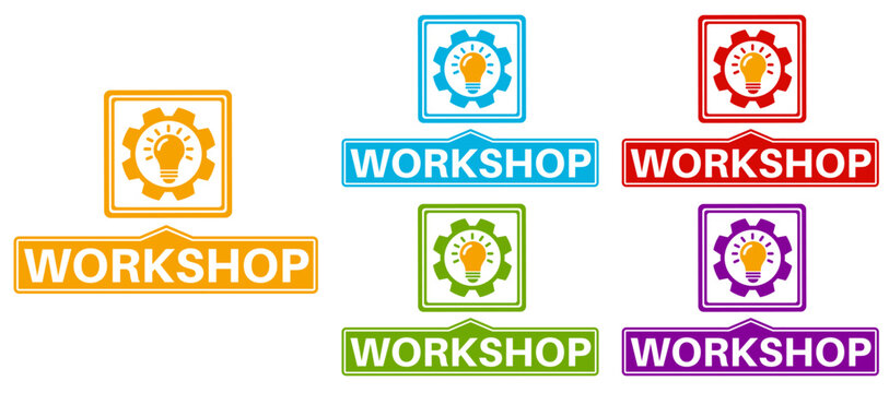 set workshop badge labels icon. Business and entrepreneurship sign symbol design sticker template vector illustration	