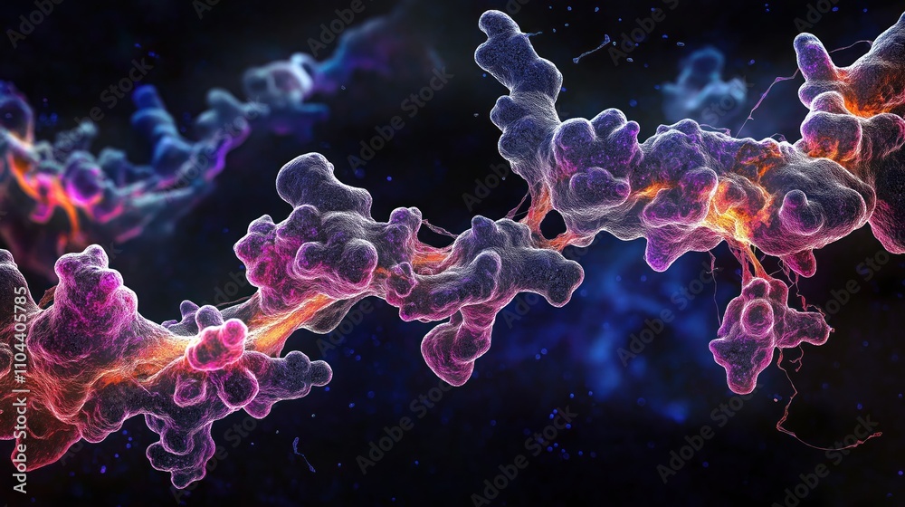 Poster microscopic view of actin, spectrin proteins dynamic crosslinking. proteins maintain cell cytoskelet