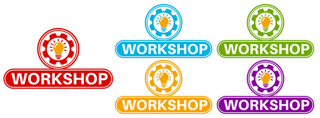 set workshop icon. Event development and seminar symbol sign sticker social media label template design vector illustration