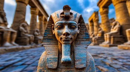 An exquisite image of a pharaoh sculpture located within an ancient temple, embodying the rich history and architectural brilliance of Egypt's past.