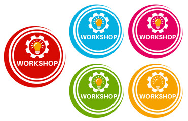set workshop icon. Event development and seminar symbol sign sticker social media label template design vector illustration