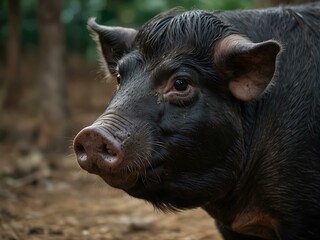 Close-up of a big Vietnamese black pig.