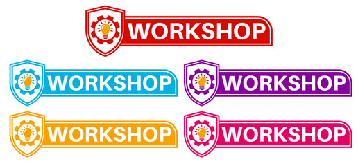 Set collections trendy colorful workshop sign. Business seminar symbol Training labels design template Vector illustration