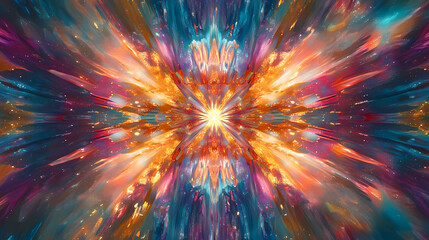 A vibrant burst of colors radiating outward, creating a kaleidoscopic effect that evokes joy and creativity. Kaleidoscopic. Illustration