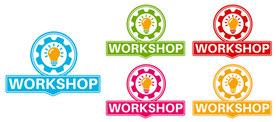 Set collections trendy colorful workshop sign. Business seminar symbol Training labels design template Vector illustration