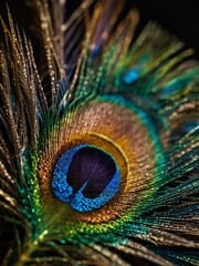 Obraz premium Close-up of a colorful peacock feather.