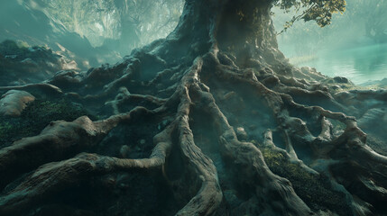 Obraz premium Wurzeln unter Wasser in entspannender Naturlandschaft