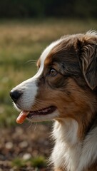 Close-up of a cute Australian Shepherd puppy with a chew bone.