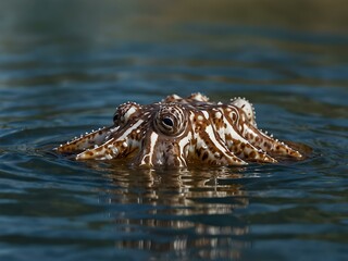 Close-up of a cuttlefish floating at the water's surface.