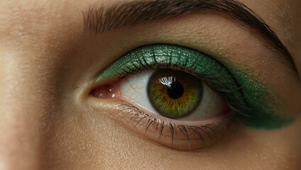 Obraz premium Close-up of a female eye with green makeup.