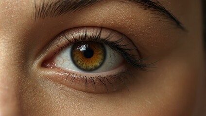 Obraz premium Close-up of a female eye with long eyelashes.