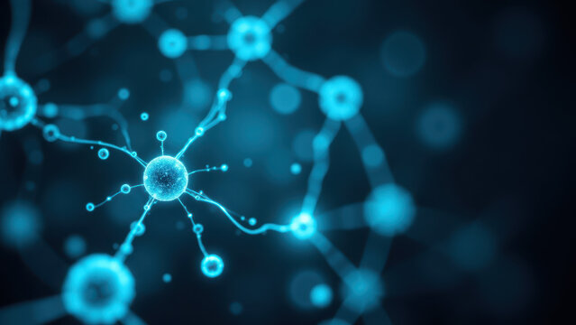 Illustration of a brain neuron with highlighted synapses and action potentials.