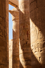Karnak, Luxor, Egypt. Columns of the Great Hypostyle Hall at the Karnak Temple complex in Luxor