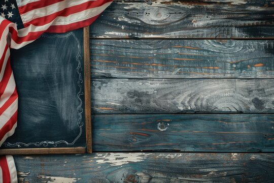 American flag over chalkboard background, vote signage