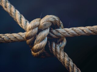 Close up of a rope tied around wooden post with a knot.