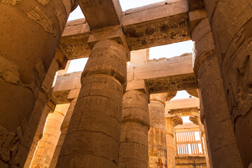 Karnak, Luxor, Egypt. Columns of the Great Hypostyle Hall at the Karnak Temple complex in Luxor