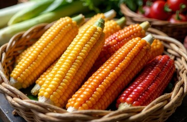 Colorful corn in a basket