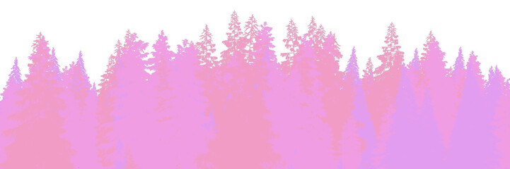3d rendering of the dense pine forest on white background. Wide seamless nature panorama landscape cutout map