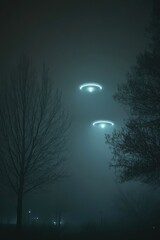 Fototapeta premium Mysterious lights in foggy night