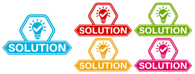 Obraz premium set vector solution sign icon. idea and inovation badges symbol labels sticker design illustration