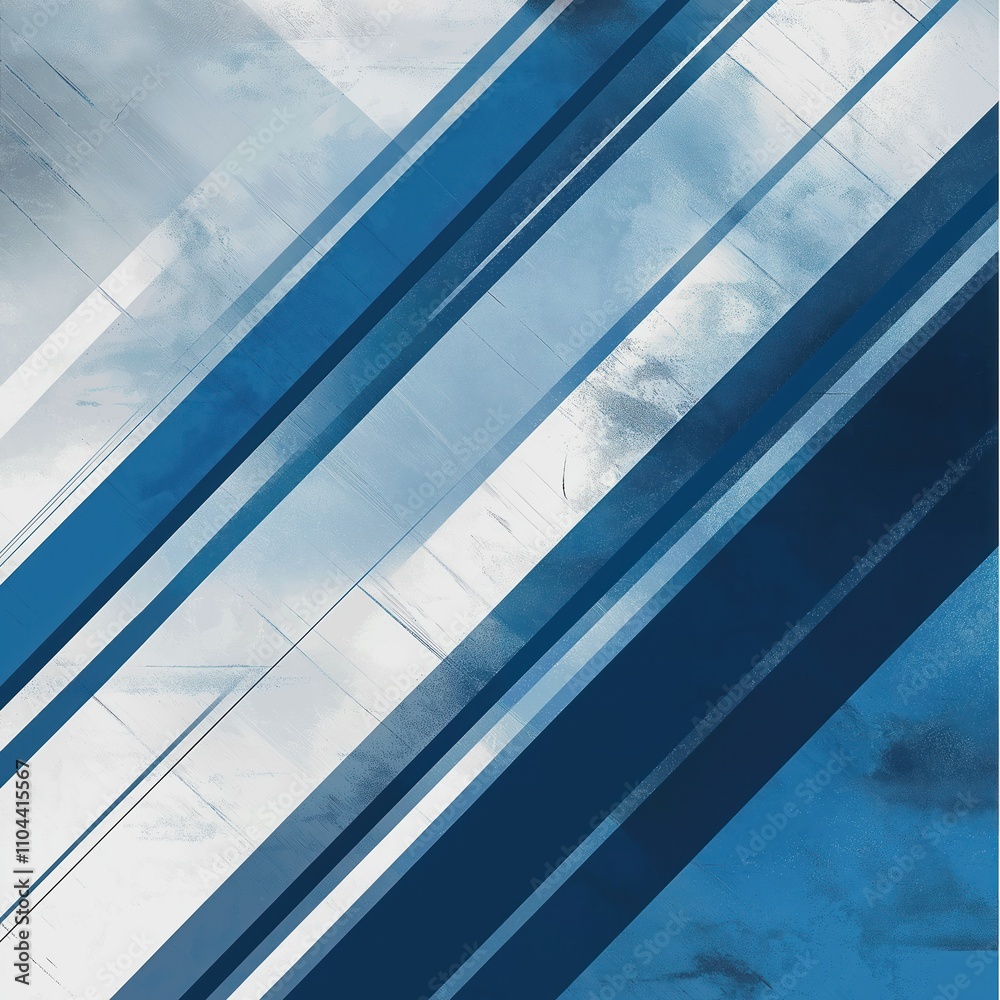 Poster Abstract grunge design with diagonal blue and gray stripes. Modern geometric patterns create tech flyer. Stylish background suitable for tech startup or corporate identity.