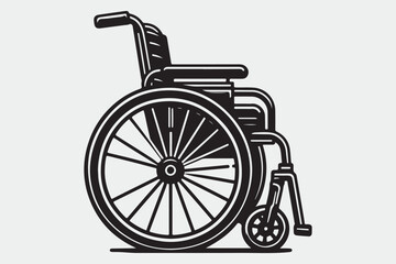 Black and white line art illustration of a wheelchair.