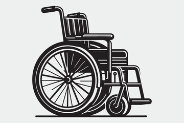 Black and white line art illustration of a wheelchair.