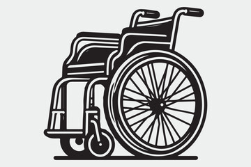 Black and white line art illustration of a wheelchair.