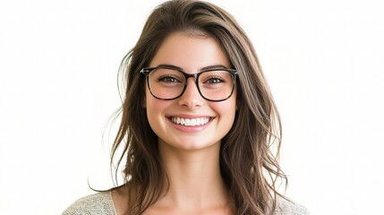 Obraz premium Young Woman with Glasses Smiling Brightly in Natural Light
