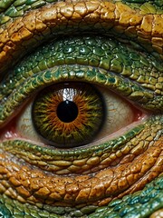 Fototapeta premium Close-up of a reptilian eye with vibrant textures.