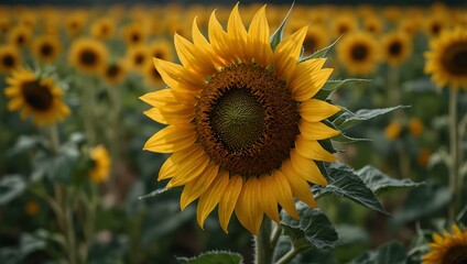 Fototapeta premium Close-up of a sunflower in a summer field.