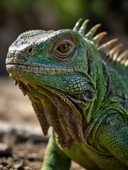 Fototapeta premium Close-up of a vibrant green iguana outdoors.