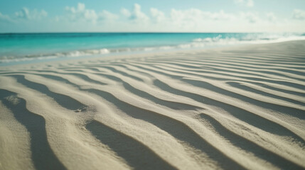 Weicher Sandstrand mit sanften Wellen im Sonnenlicht

