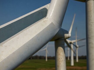 Close-up of a wind turbine blade, renewable energy.