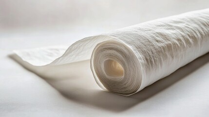 Fototapeta premium A roll of soft, white paper towel emphasizing cleanliness and utility.