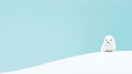 Fototapeta premium A white polar bear atop a snowy hill against a blue sky background