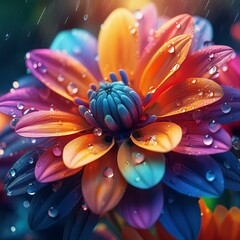 Fototapeta premium concept of a beautiful colorful flowers with petals and rain drops