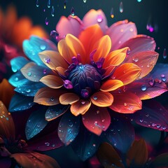 Fototapeta premium concept of a beautiful colorful flowers with petals and rain drops
