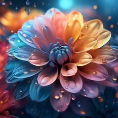 Fototapeta premium concept of a beautiful colorful flowers with petals and rain drops