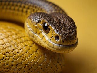 Obraz premium Close-up of a yellow snake on a yellow background.