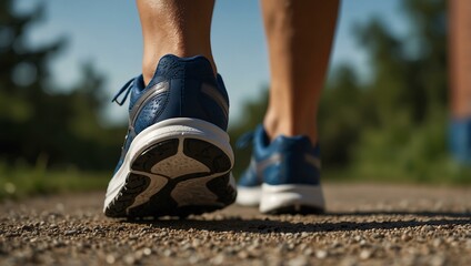 Close-up of an athlete's sports shoes while jogging.