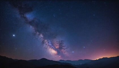 Naklejka premium Stunning Panorama of the Milky Way Over Serene Mountains