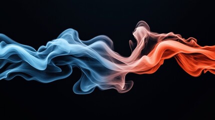 Fototapeta premium Abstract image of flowing blue and orange smoke-like waves on a dark background