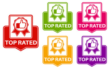 vector set top rated icon sign. rating thumb up symbol labels sticker template design illustration